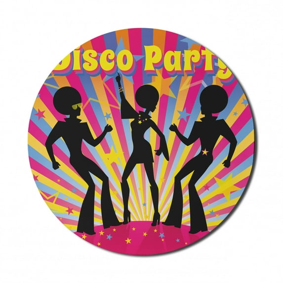 70s Party Mouse Pad for Computers, Dancing People Silhouettes Afro Hair Disco and Funky Display Print, Round Non-Slip Thick Rubber Modern Gaming Mousepad, 8" Round, Multicolor, by Ambesonne
