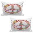 thumbnail image 1 of 70s Party Quilted Pillowcover Set of 2, Peace Sign with Colorful Flowers and Rainbows Love and Joy Composition, Standard Queen Size Pillow Cover for Bedroom, 36" x 20", Multicolor, by Ambesonne, 1 of 1