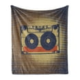 thumbnail image 1 of 70s Party Soft Flannel Fleece Blanket, Audiocassette Retro Music Theme Pop Art Vintage Obsolete Happy Vibes, Cozy Plush for Indoor and Outdoor Use, 60" x 80", Night Blue Tan Orange, by Ambesonne, 1 of 6