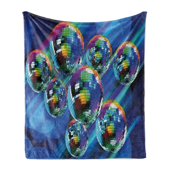 70s Party Soft Flannel Fleece Blanket, Colorful and Funky Vibrant Disco Balls in Abstract Night Club Dancing Theme Art, Cozy Plush for Indoor and Outdoor Use, 50" x 70", Multicolor, by Ambesonne