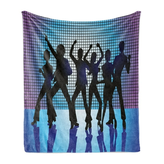 70s Party Soft Flannel Fleece Blanket, Silhouettes of Couples Dancing in Night Club Energetic Classic Art Print, Cozy Plush for Indoor and Outdoor Use, 60" x 80", Aqua Black Purple, by Ambesonne