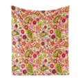 thumbnail image 1 of 70s Party Soft Flannel Fleece Throw Blanket, Hippie Childish Composition of Mushrooms Poppies Peace Fun Work of Art, Cozy Plush for Indoor and Outdoor Use, 70" x 90", Multicolor, by Ambesonne, 1 of 5