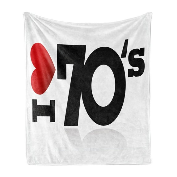 70s Party Soft Flannel Fleece Throw Blanket, Love the Seventies Theme Letters and Heart Sign Oldies but Goldies, Cozy Plush for Indoor and Outdoor Use, 50" x 60", Red Black White, by Ambesonne