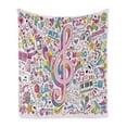 thumbnail image 1 of 70s Party Soft Flannel Fleece Throw Blanket, Music Clef Groovy Psychedelic Doodles Hand Drawn Hippie Signs Artwork, Cozy Plush for Indoor and Outdoor Use, 50" x 70", Multicolor, by Ambesonne, 1 of 6