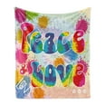 thumbnail image 1 of 70s Party Soft Flannel Fleece Throw Blanket, Peace and Love Tie Dye Effect Funky Color Splash Rainbow Abstract Print, Cozy Plush for Indoor and Outdoor Use, 60" x 80", Multicolor, by Ambesonne, 1 of 5