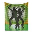 thumbnail image 1 of 70s Party Soft Flannel Fleece Throw Blanket, Silhouette Illustration of Couple Dancing in Disco Love, Cozy Plush for Indoor and Outdoor Use, 60" x 80", Pale Green Dark Green, by Ambesonne, 1 of 5