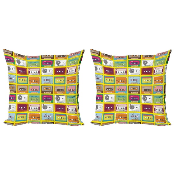 Ambesonne Music Throw Pillow Cover 2 Pack, Audio Casette Tape, 20", Multicolor