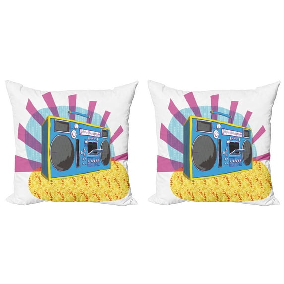 Ambesonne Retro Throw Pillow Cover 2 Pack, Boom Box Pop Art Dance, 18", Multicolor
