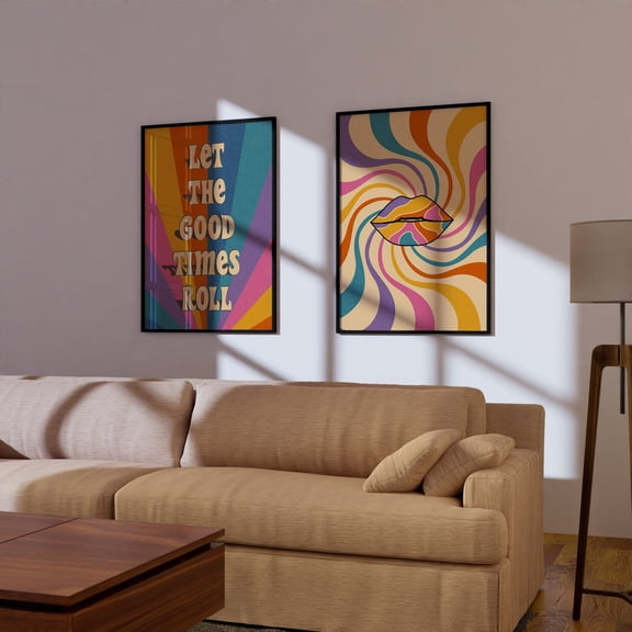 70s Psychedelic Art Print Retro Home Decor For Groovy Living Room Wall Art Set 2 Unframed Paper Print 8x12