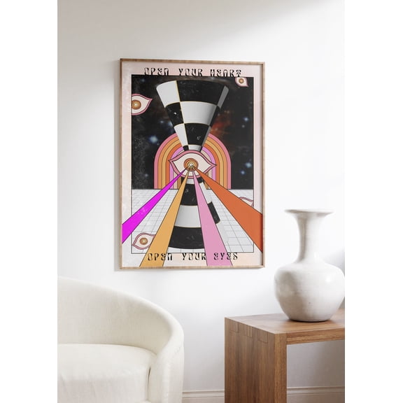 70s Psychedelic Cosmic Trippy Wall Art, Stretched Canvas 16x20in