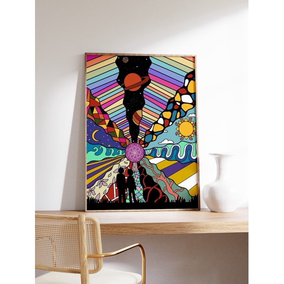 70s Psychedelic Pop Art Spiritual Yoga Floral Vintage Decor, Unframed Paper Poster 11x14in