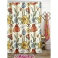 thumbnail image 1 of 70s Retro Boho Floral Psychedelic Shower Curtain in Yellow Orange, Funky Mushrooms Flowers and Eyes Trippy Hippie Vintage Fabric Shower Curtain Set Cottage-core Abstract Aesthetic Bathroom Decor, 1 of 6