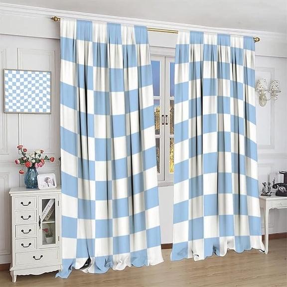 70s Retro Checkerboard Curtains, Abstract Funky Modern Design Geometric Room Darkening Door Window Rod Pocket Curtain For Living Room Bedroom 26"W x 63"L (Pack of 2)