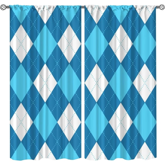 70s Retro Checkerboard Room Door Window Darkening Curtains, Modern Design Geometric Rod Pocket Curtains for Living Room Bedroom, Filter Light Window Treatments for Playroom Apartment-W42xL54in