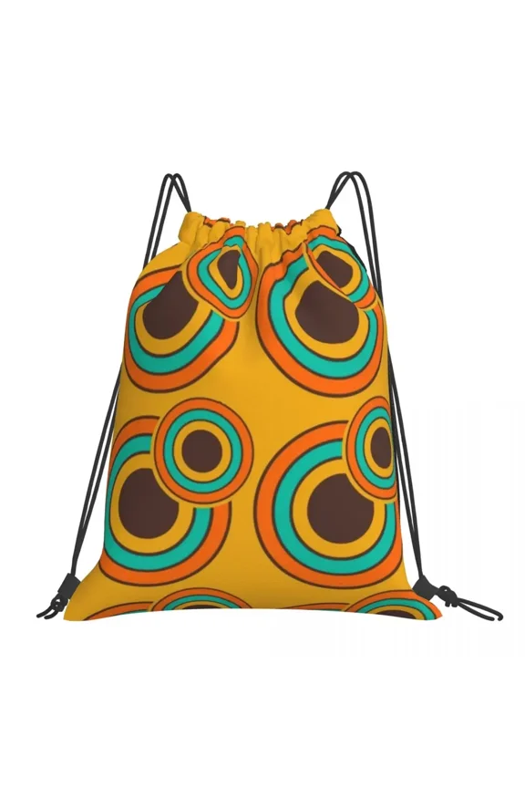 70s Retro Circle Backpacks Portable Drawstring Bags Drawstring Bundle Pocket Sports Bag Book Bags For Travel Students