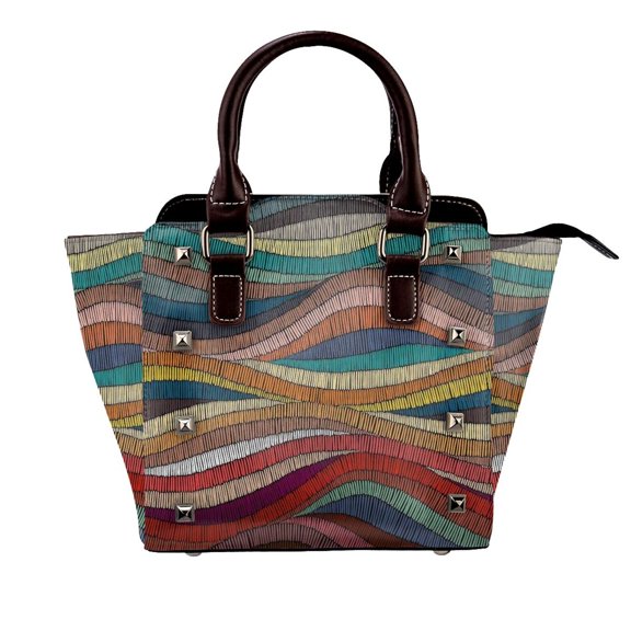 70s Retro Colorful Wavy Rivet Fashion One-Shoulder Women's Handbag Tote Bag