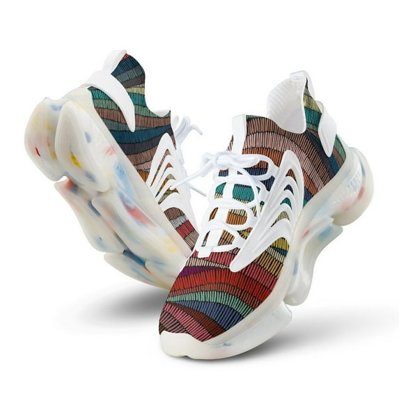 70s Retro Colorful Wavy Walking Shoes for Men Woman Lightweight Tennis Fashion Elastic Sports Shoes Cushion Basketball Shoes