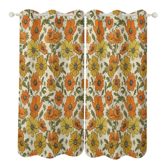 70s Retro Floral 2pcs Blackout Curtains For Living Room Bedroom Grommet Top Window Set for Left And Right Biparting Open
