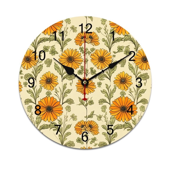 70s Retro Floral Time Decorative Wall Clocks Round Large Wall Watch Bedroom Home Decor 10in