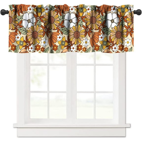 70s Retro Floral Valances Curtains Large Scale Flower Pattern Beautiful Windows Short Curtain Valance for Kitchen Living Room Bathroom Bedroom Farmhouse Decor with Rod Pocket, 1 Panel 54X18 Inches