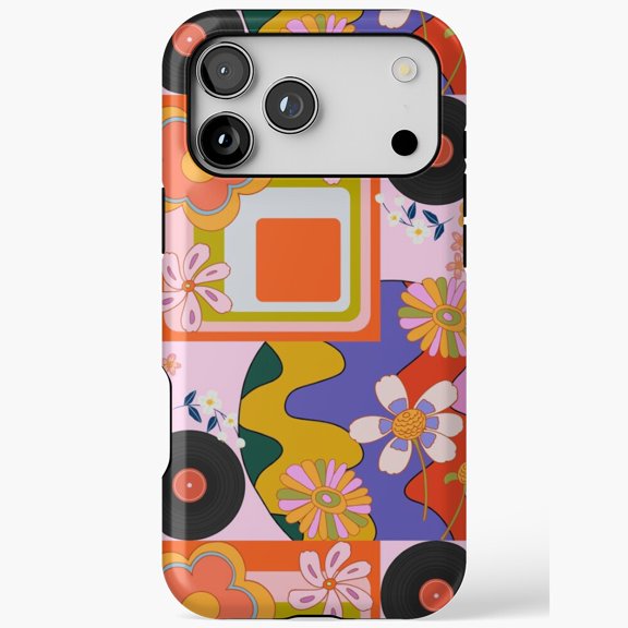 70s Retro Floral Vinyl Record Psychedelic for iPhone Case 11 through 17 Pro Max