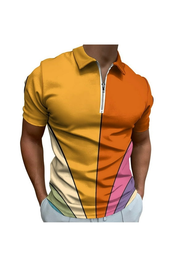 70s Retro Gallery Men Zipper T-shirt Summer Casual Short Sleeve T-shirt Top