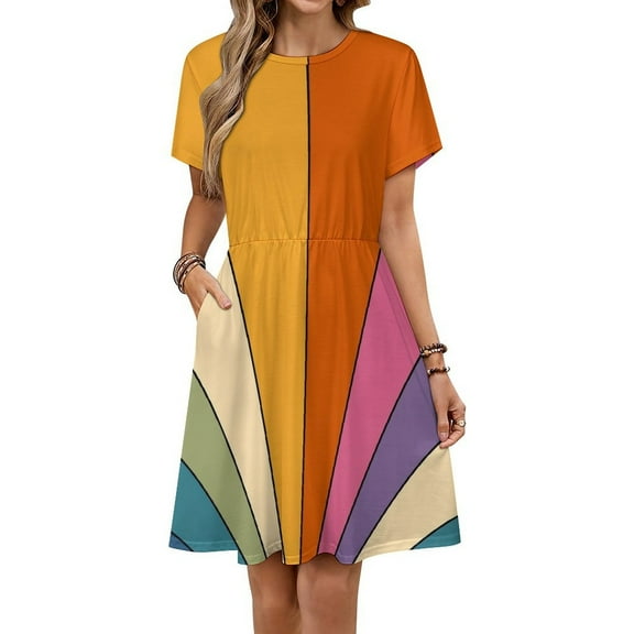 70s Retro Gallery Sundress Short Sleeve Dress Summer Women Clothes Dress for Women Dresses