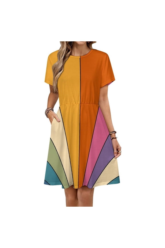 70s Retro Gallery Sundress Short Sleeve Dress Summer Women Clothes Dress for Women Dresses