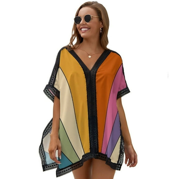 70s Retro Gallery Women's Swimsuit Coverup Summer Beach Cover Up Bathing Suit Dress