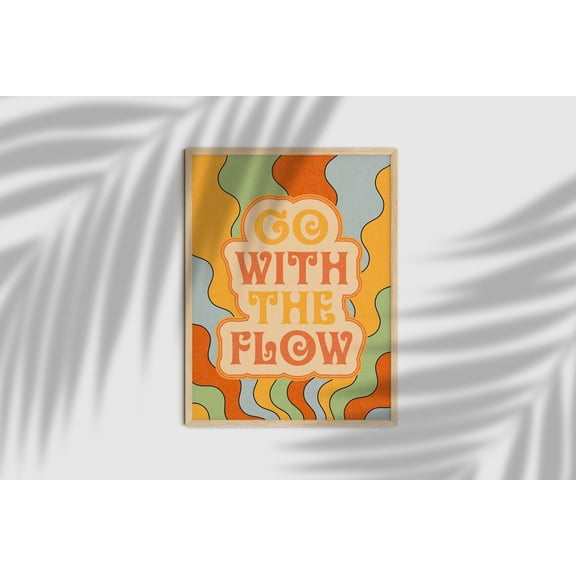 70s Retro Go With The Flow Psychedelic Home Art, Stretched Canvas 16x20in