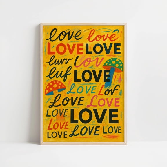 70s Retro Love Psychedelic Typography Funky Maximalist Decor, Stretched Canvas Size 16x24