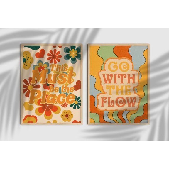 70s Retro Print Floral Home Decor Set 2 Unframed Paper Print 16x24