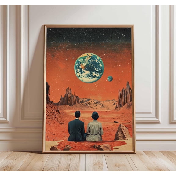 70s Retro Sci-Fi Surreal Cosmic Futuristic Space Landscape Wall Decor, Stretched Canvas 12x16in