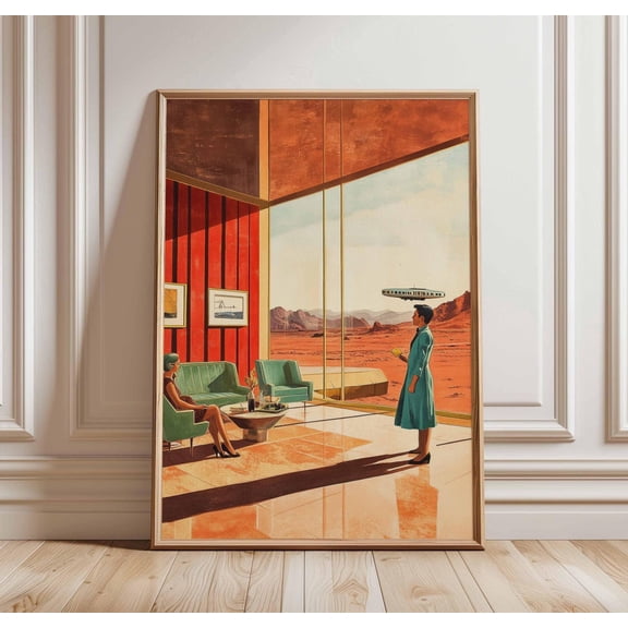 70s Retro Sci-Fi Surreal Cosmic Futuristic Space Landscape Wall Decor, Unframed Canvas 8x10in