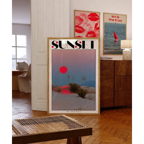 70s Retro Sunset Psychedelic Y2K Dorm Art, Unframed Canvas 16x20in