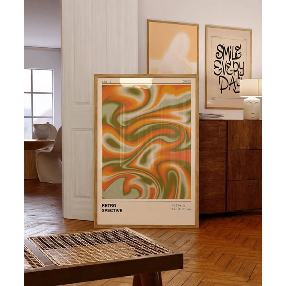70s Retro Swirl Funky Psychedelic Wall Art, Stretched Canvas 8x10in