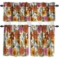 thumbnail image 1 of 70s Style Floral Valance Curtain Boho Colorful Abstract Daisy Flowers Smile Face Hippie Retro Rod Pocket Valance Short Curtains for Kitchen Living Room Bedroom Decor 54x18 Inch + 27x36 Inch X 2, 1 of 5