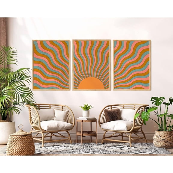 70s Sun Wall Art Set Retro Terracotta Prints (), Poster Only