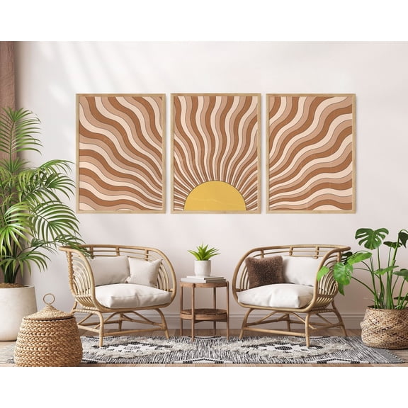 70s Sun Wall Art Set Terracotta Retro Prints, Poster Only