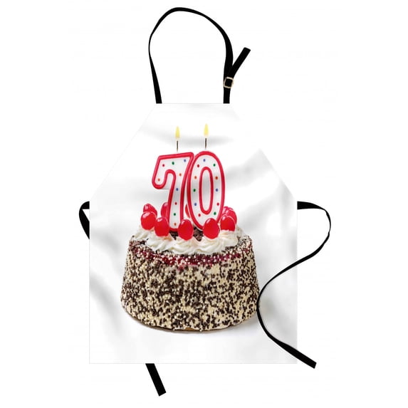 70th Birthday Apron Birthday Cake with 70 Number Candles and Sprinkles Party Event Photo Image, Unisex Kitchen Bib Apron with Adjustable Neck for Cooking Baking Gardening, Multicolor, by Ambesonne
