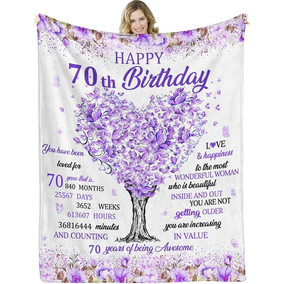 70th Birthday Blanket for Women, 70th Birthday Gifts for Her-70th Birthday for Woman, Wife, Mom, Sister-Happy 1954 Bday Blanket 60" x 50" (70th)