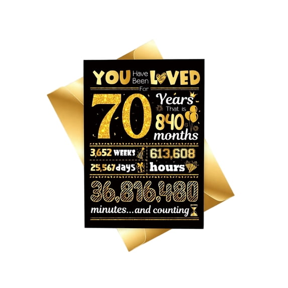 70th Birthday Card, 70th Birthday Decorations for Girl Boys, Birthday Gifts for Daughter Son, Black Gold Card