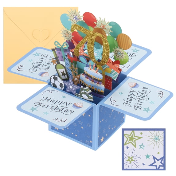 70th Birthday Card, Pop-Out Birthday Card Happy Birthday with Greeting Card and Envelope for Boy Women Friend, Blue