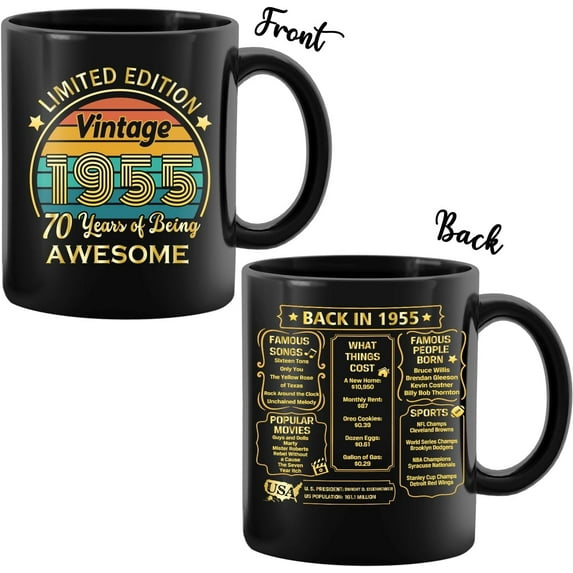 70th Birthday Coffee Mug Gifts for Men and Women - Vintage 1955 Best Gifts for Her, Him, Mom, Dad, Grandma, Grandpa Mug 15oz