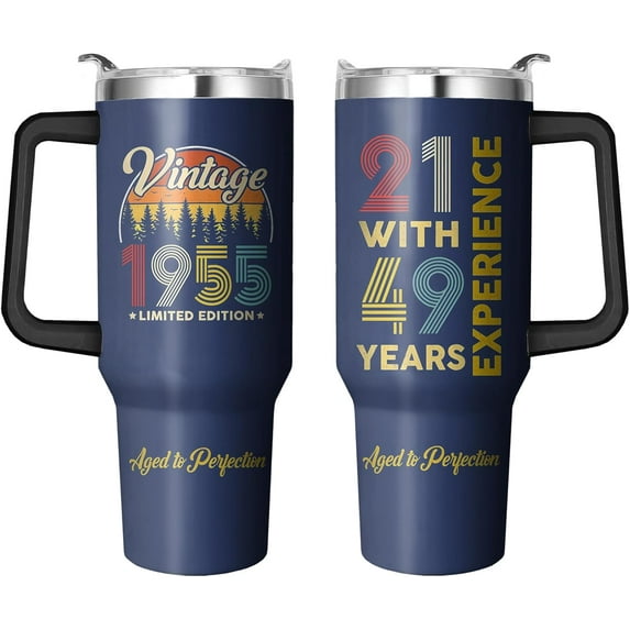 70th Birthday Cups with Handle & Straw, 40 Oz Stainless Steel 70 th Birthday Mug 70th birthday gifts for men 1955, 70 year old birthday gifts for men, best birthday gift for 70 year old man