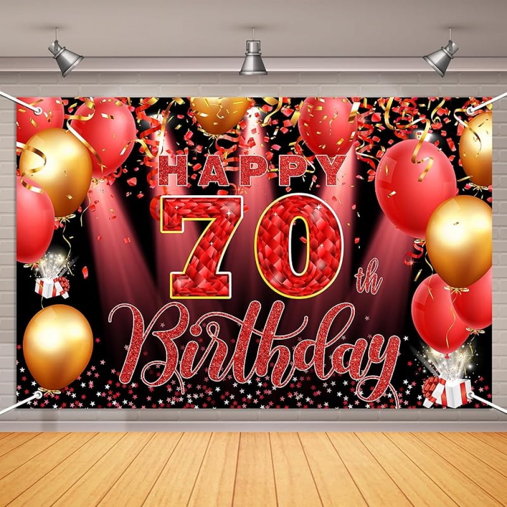 Fond Photo Anniversaire 70 Ans – Rond Noir Avec Guitare – Décor Polyester