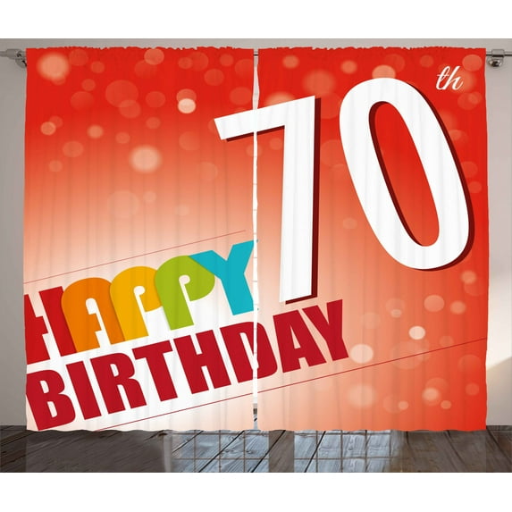 Ambesonne Abstract Curtains 2 Panel Set, Happy Birthday Slogan, 108" x 84", Red and Orange