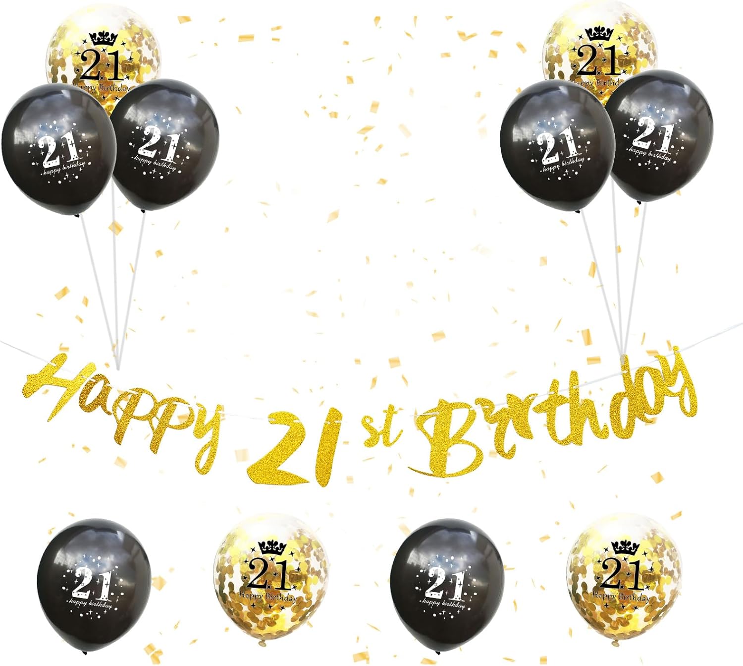 70th Birthday Decorations Kit Black Gold, 12 PCS Gold Happy 70th Birthday Banner Bunting with 12