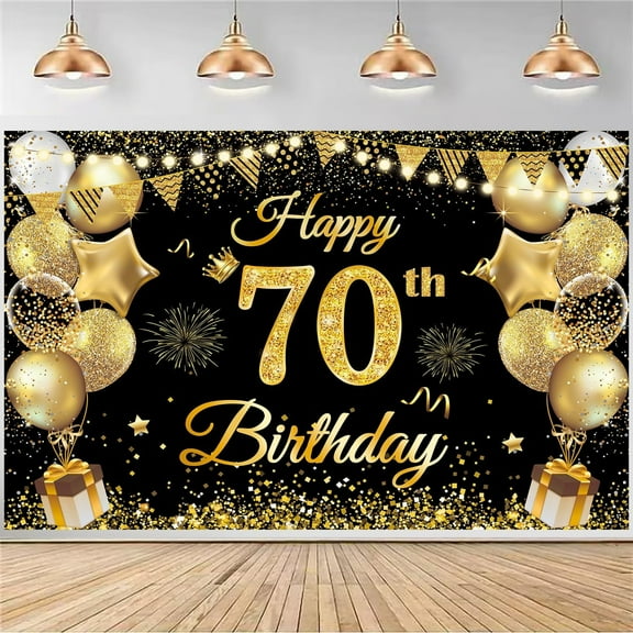 70th Birthday Decorations for Men Women, Happy 70th Birthday Banner decorations Cheers to 70 Years Birthday Party Suppiles Black Gold for 70th Birthday party favors Decor