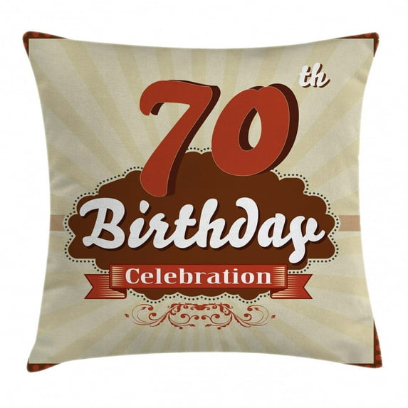 70th Birthday Decorations Throw Pillow Cushion Cover, Vintage Candy Store Inspired 70 Birthday Celebration, Decorative Square Accent Pillow Case, 16 X 16 Inches, Brown and Cinnamon, by Ambesonne